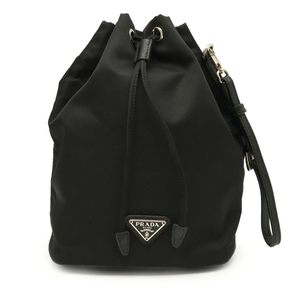 Prada Multi Pouch Clutch Drawstring Bag Bucket Leather NERO Black